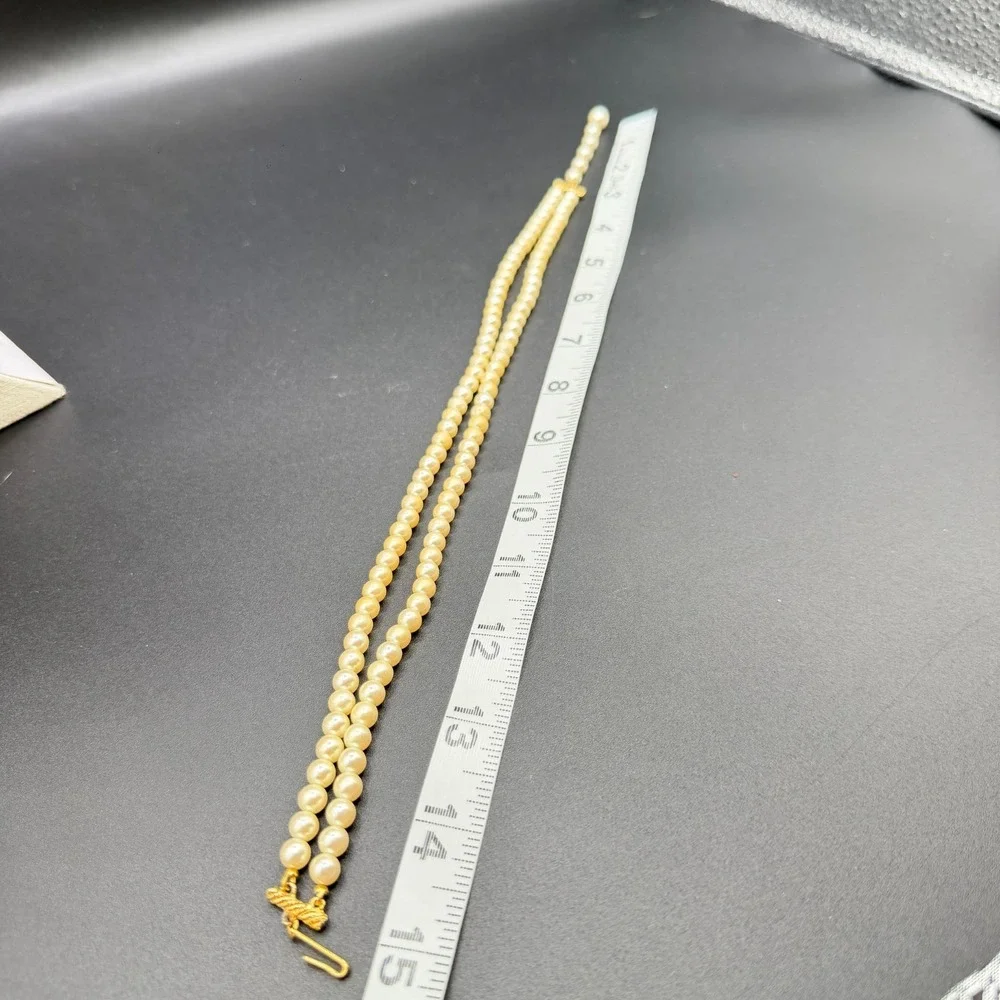 Double Strand Faux Pearl Necklace Cream Gold Tone Hook Clasp Romantic Elegant